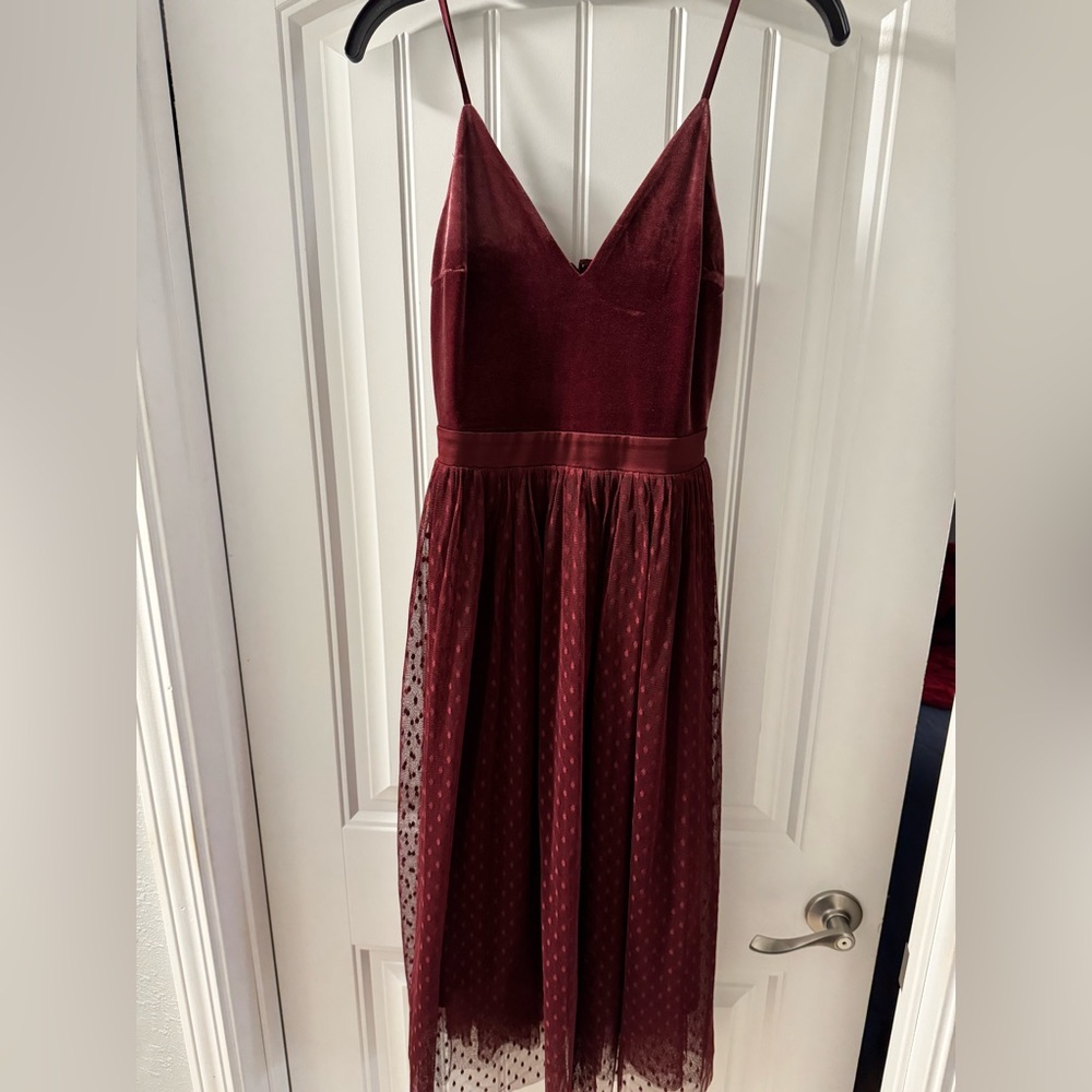 Express Burgundy Spaghetti Strap Midi Dress